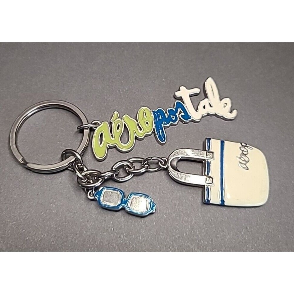 Aeropostale Cursive Logo-Bag/Sunglasses Enamel Key Ring Tag Chain